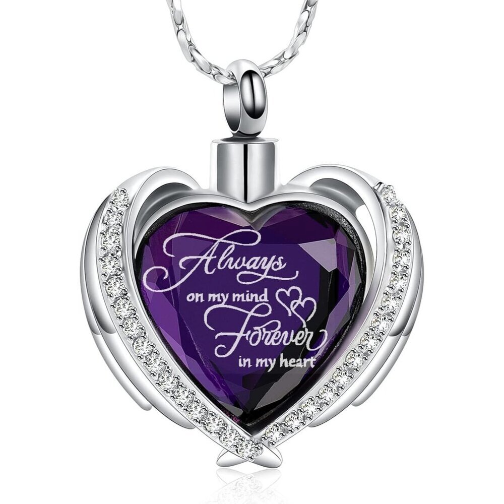 Cremation Jewelry for Ashes Pendant - Crystal Heart Urn Necklace with Mini Keeps